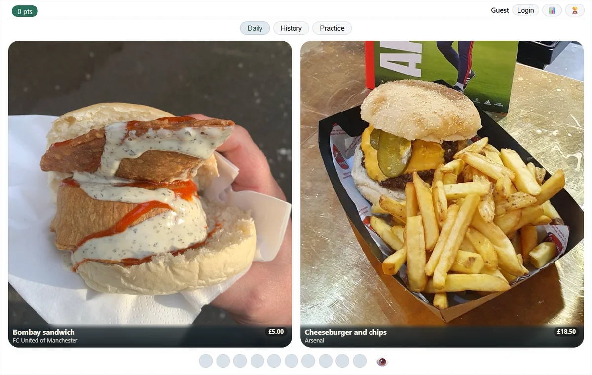 Scrandle game interface — two dishes side by side ready to vote